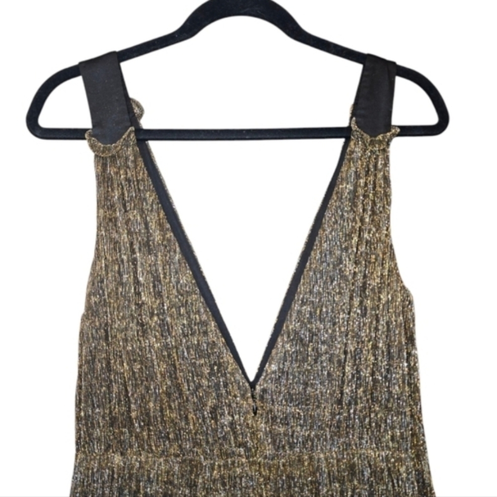 Hutch Metallic Bronze Black Maxi Dress V-Neck Sleeveless Tiered Skirt Size 4 - Picture 10 of 15